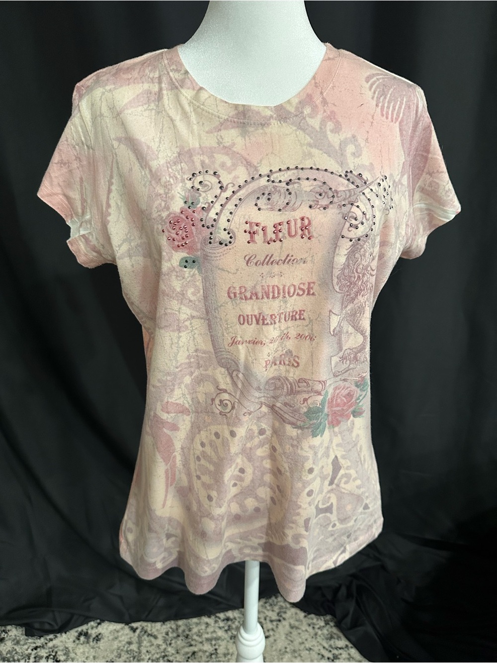 Yukiko Soft Pink Embellished Graphic Short Sleeve Tee